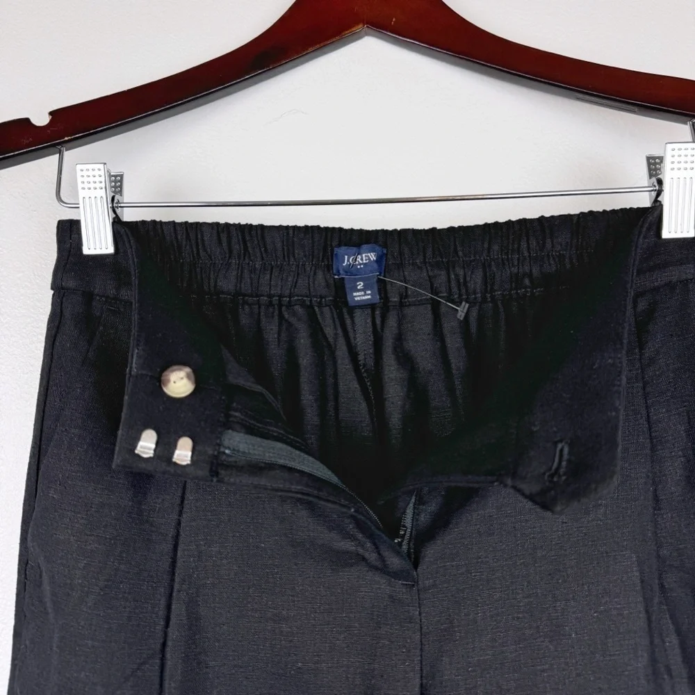 J. Crew Elastic Back Linen Blend Pleated Shorts Black Size 2 NWOT